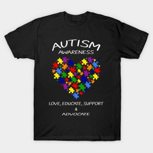 Autism Awareness Love Educate Support & Advocate Heart Puzzle T-Shirt